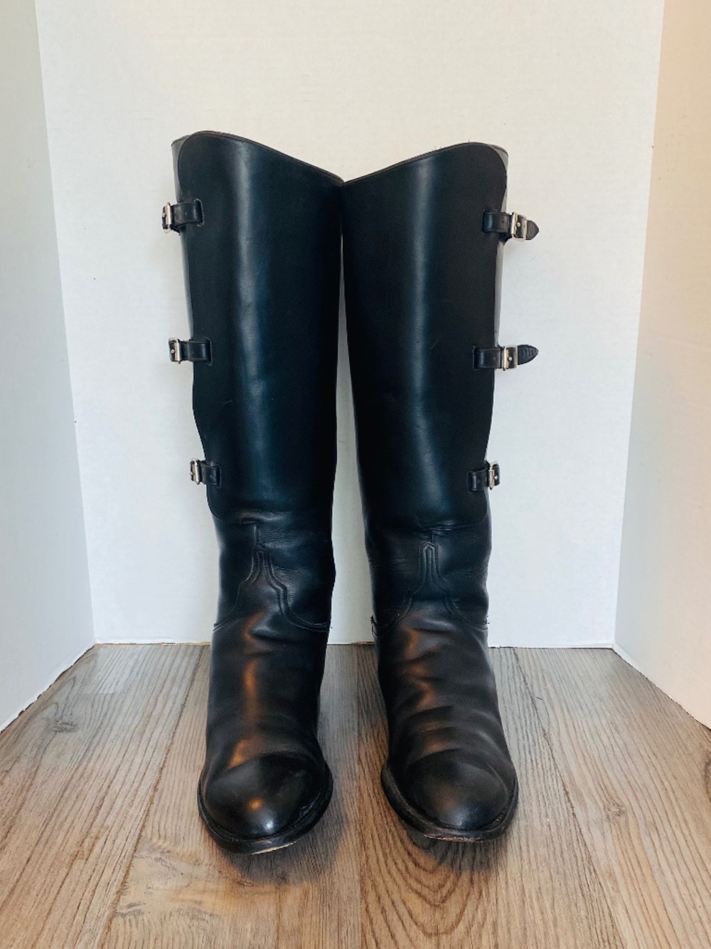 Lucchese USA Handmade Womens Black Leather Tall Riding Boots, 10